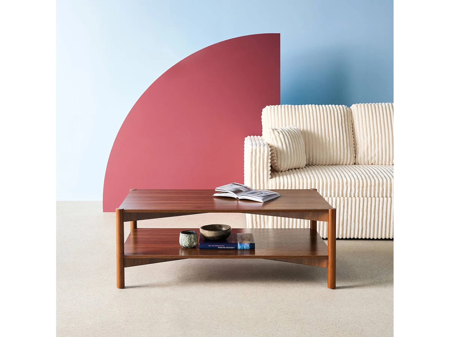 Table basse rectangulaire décor bois double plateau 110cm noyer - Harmony