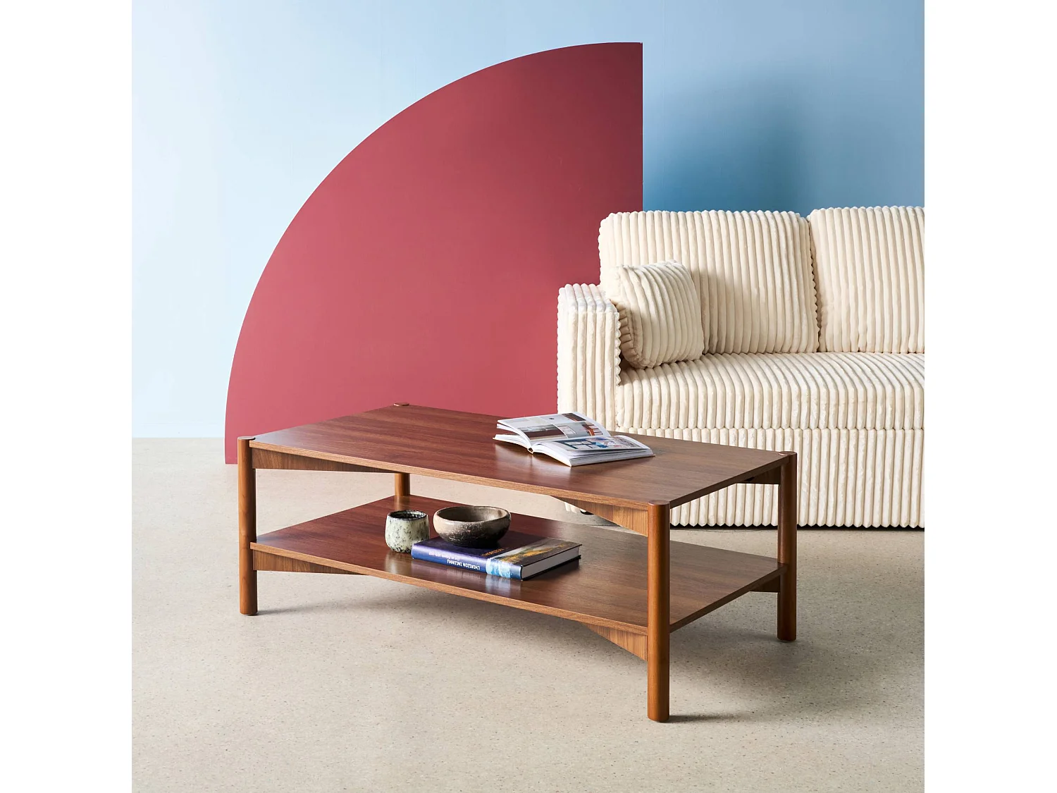 Table basse rectangulaire décor bois double plateau 110cm noyer - Harmony