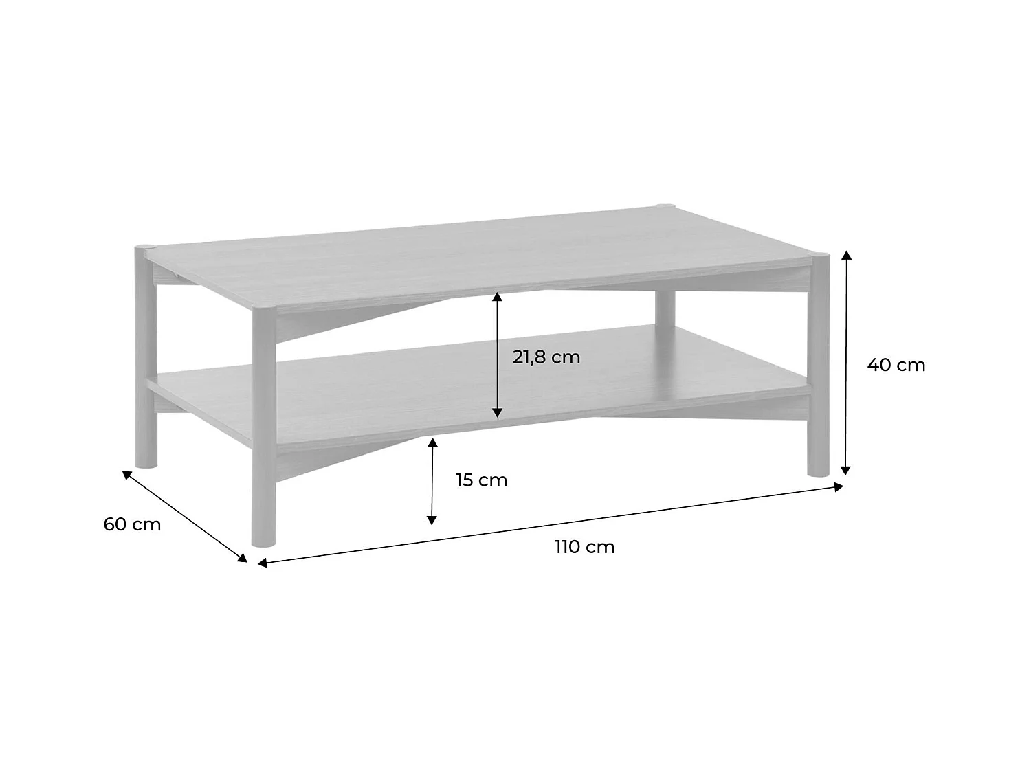 Table basse rectangulaire décor bois double plateau 110cm naturel - Harmony