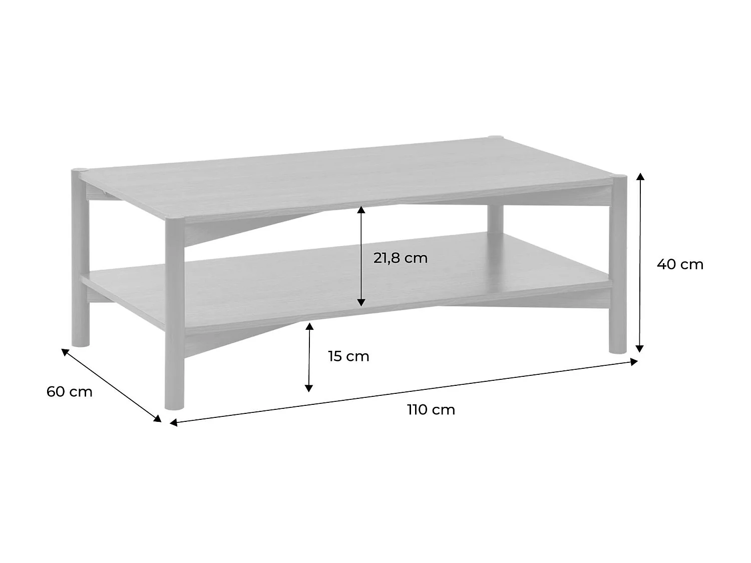 Table basse rectangulaire décor bois double plateau 110cm naturel - Harmony