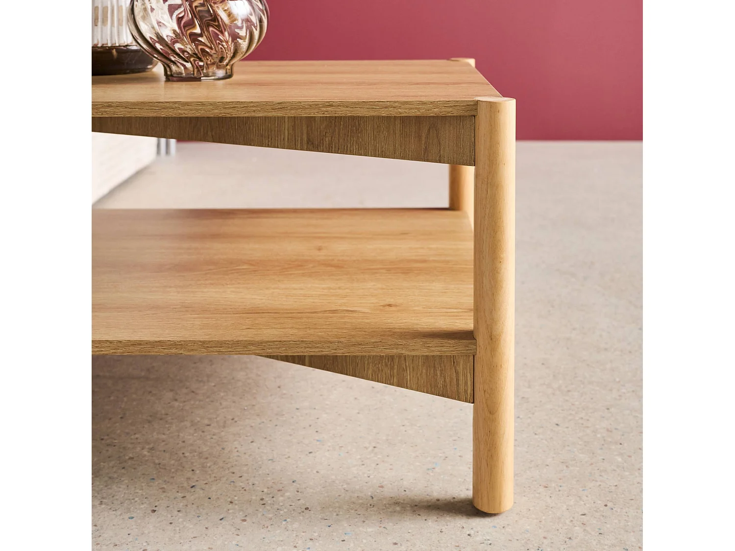 Table basse rectangulaire décor bois double plateau 110cm naturel - Harmony