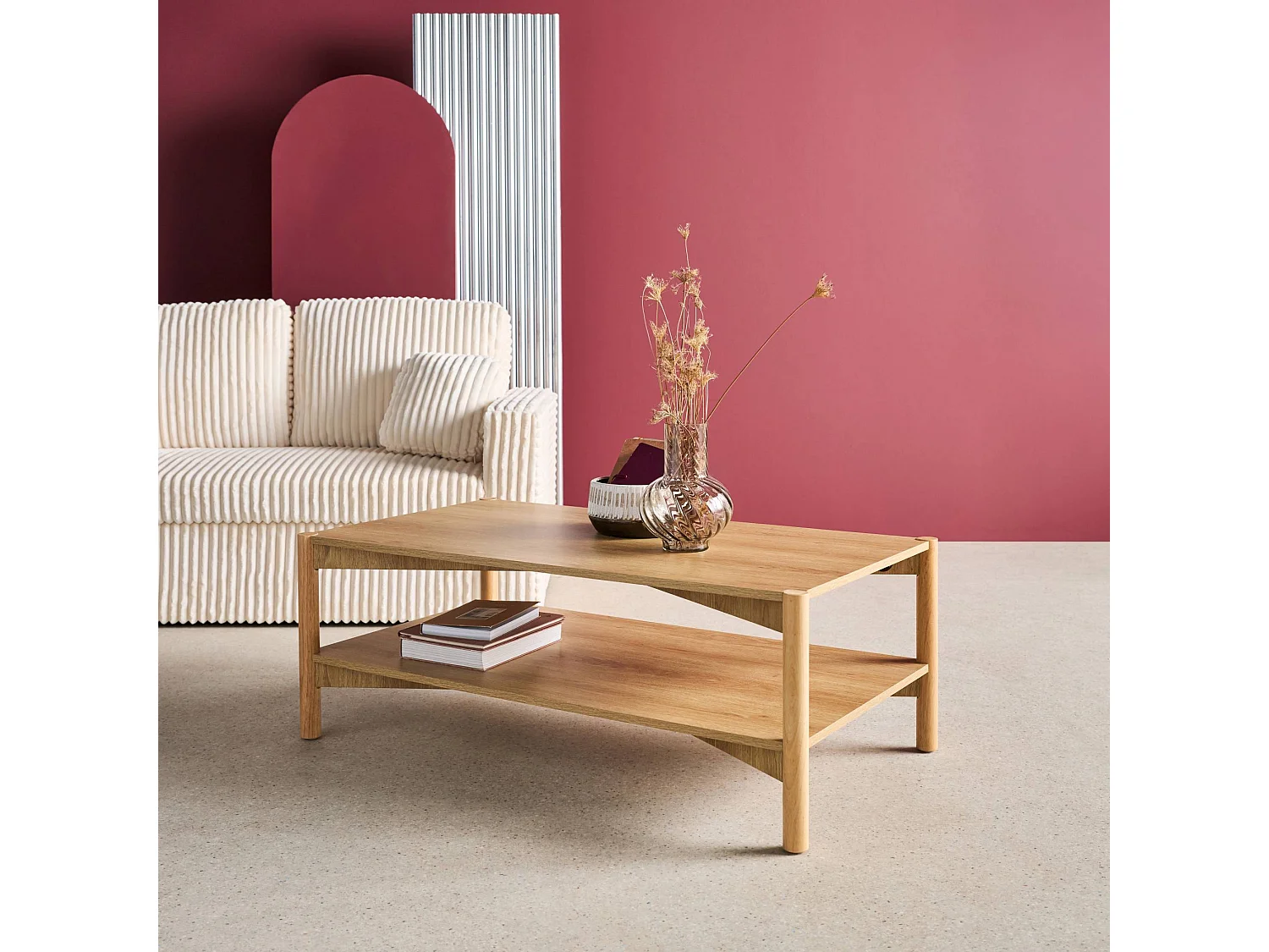 Table basse rectangulaire décor bois double plateau 110cm naturel - Harmony