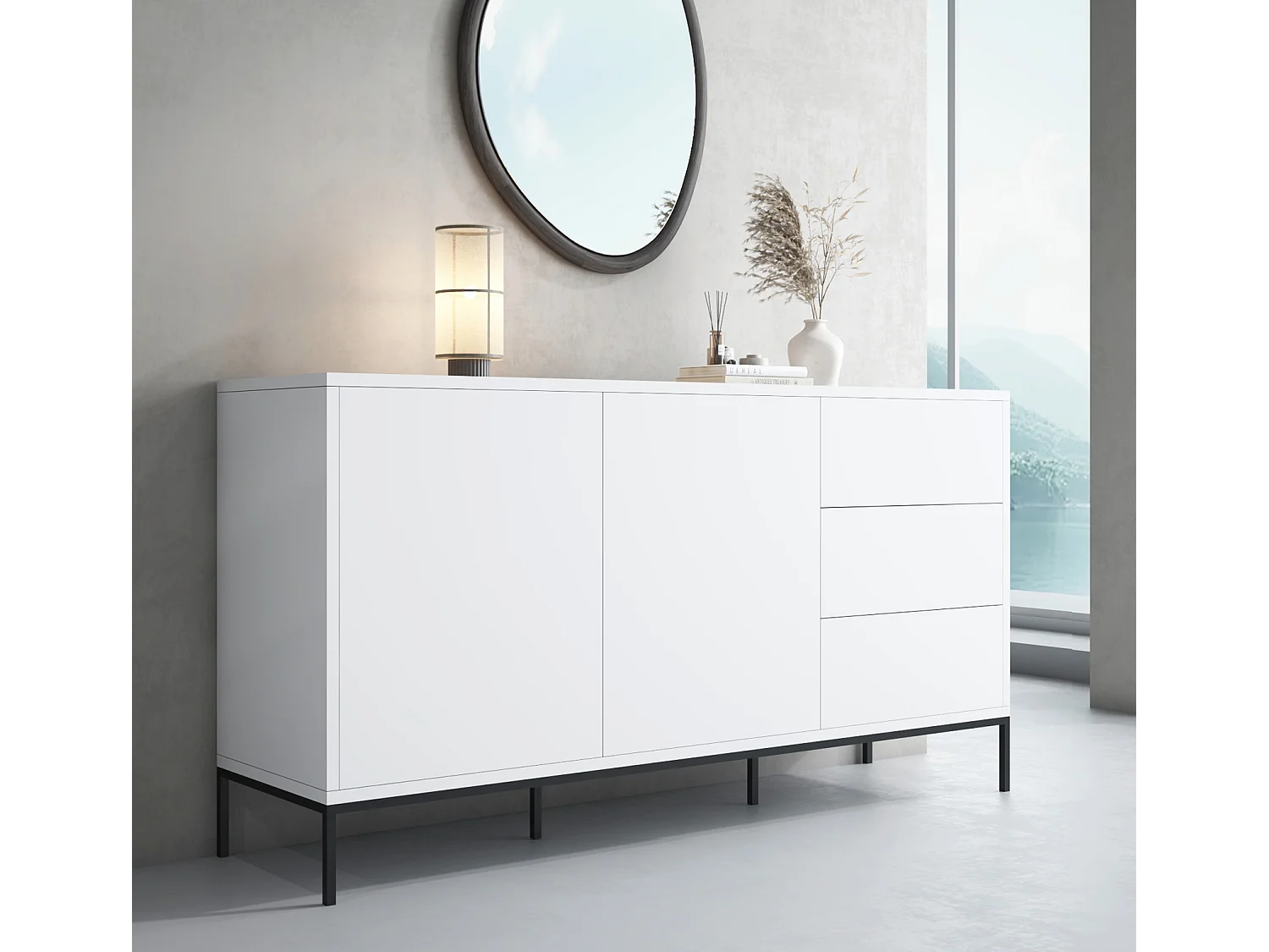 Bahut Buffet pour Salon Salle à manger en Blanc 150x41x80cm Serena