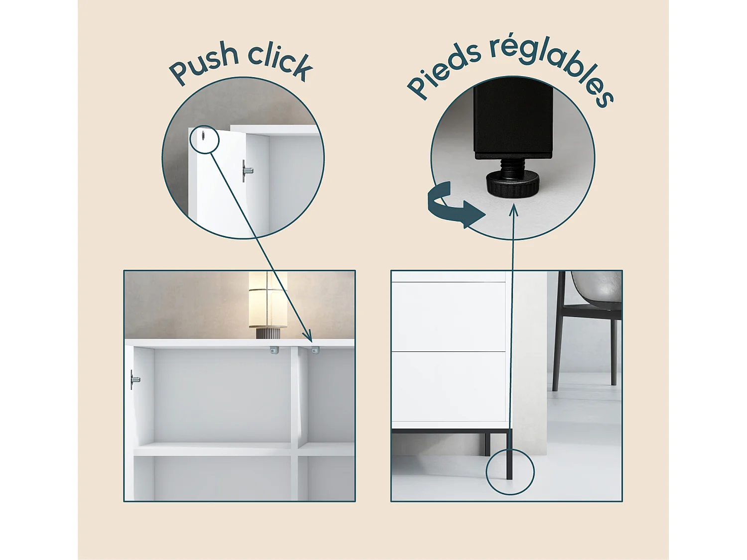 Bahut Buffet pour Salon Salle à manger en Blanc 150x41x80cm Serena