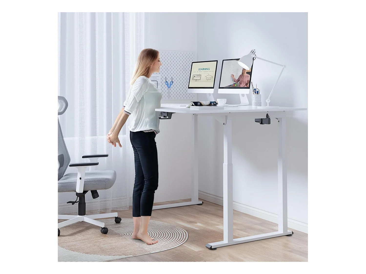 Dripex Bureau électrique réglable en hauteur en forme de L, 180 x 110 cm, avec moteur double, panneau d'épissage, blanc