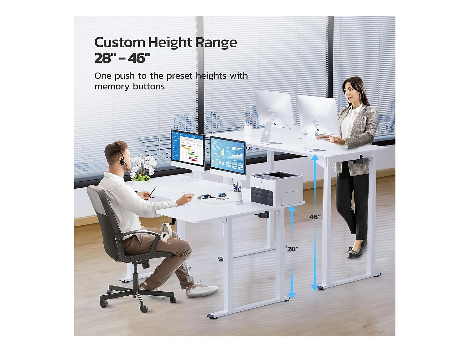 Dripex Bureau électrique réglable en hauteur en forme de L, 180 x 110 cm, avec moteur double, panneau d'épissage, blanc