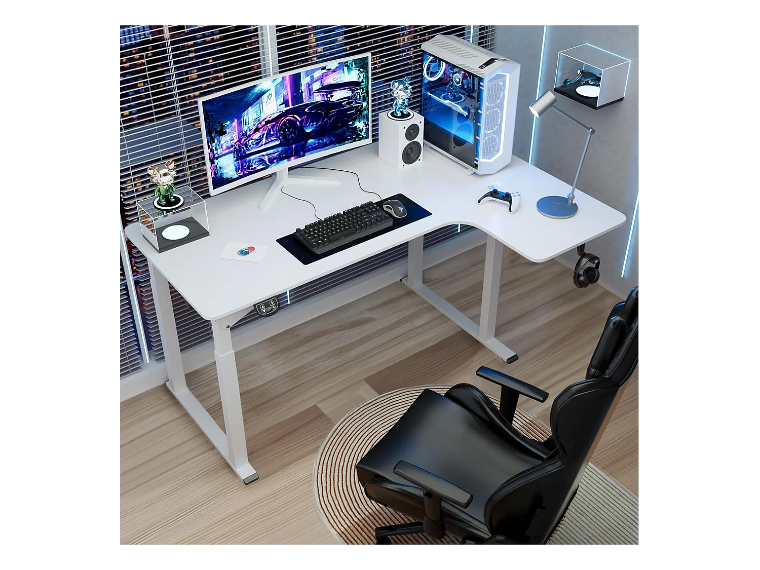 Dripex Bureau électrique réglable en hauteur en forme de L, 180 x 110 cm, avec moteur double, panneau d'épissage, blanc