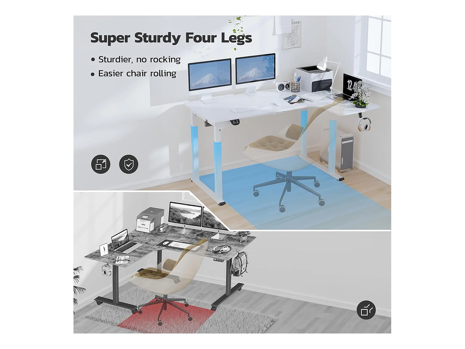 Dripex Bureau électrique réglable en hauteur en forme de L, 180 x 110 cm, avec moteur double, panneau d'épissage, blanc