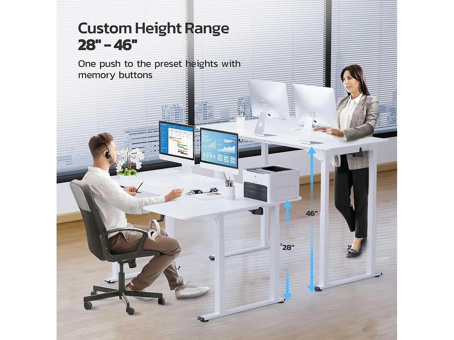 Dripex L-vormige Elektrisch in Hoogte Verstelbaar Bureau, 180 x 110 cm, met Dual Motor, Voegplaat, Wit