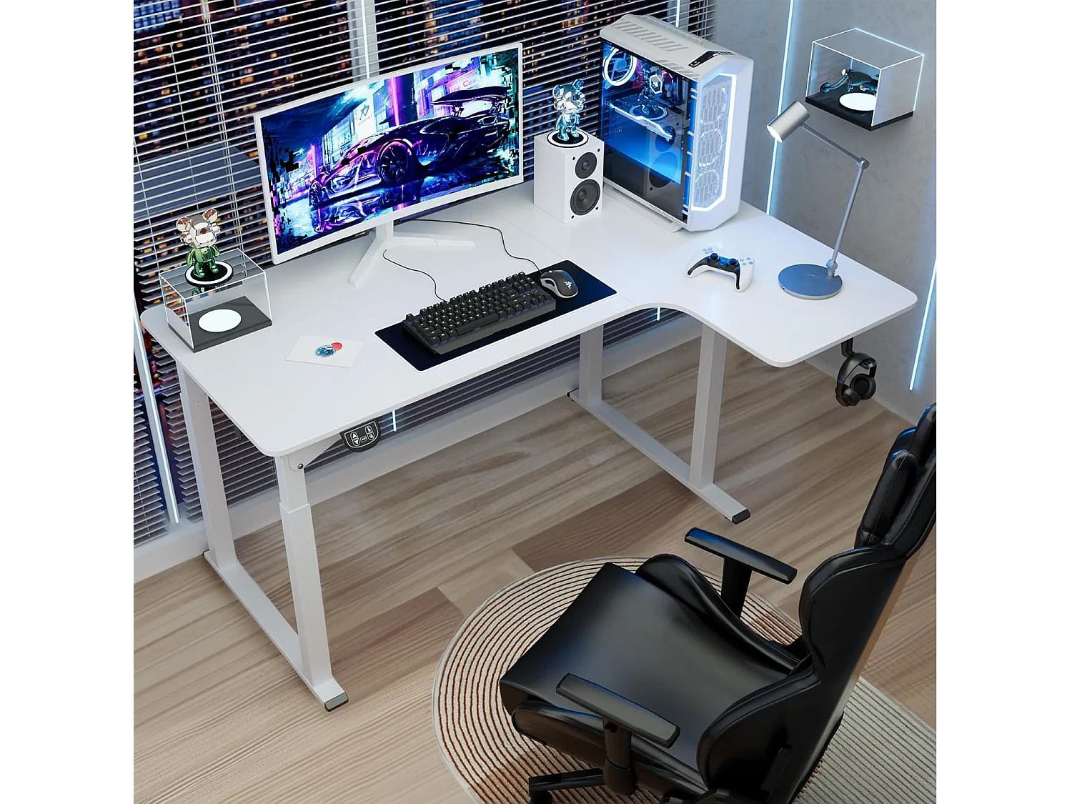 Dripex L-vormige Elektrisch in Hoogte Verstelbaar Bureau, 180 x 110 cm, met Dual Motor, Voegplaat, Wit