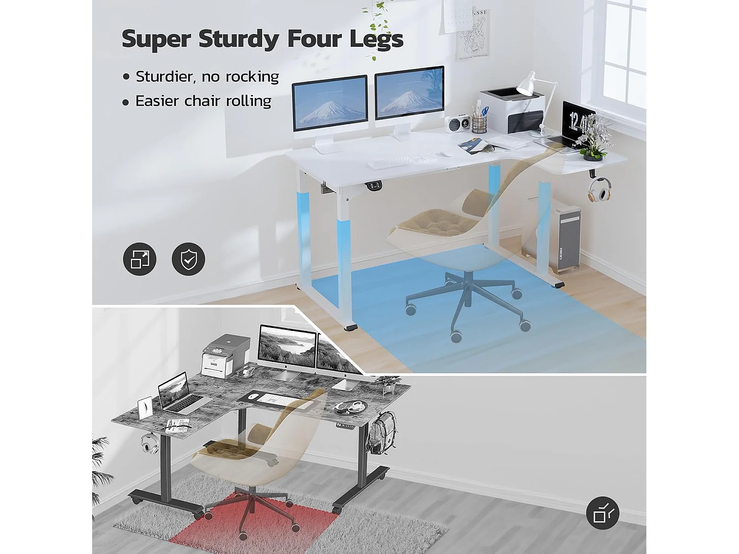 Dripex L-vormige Elektrisch in Hoogte Verstelbaar Bureau, 180 x 110 cm, met Dual Motor, Voegplaat, Wit