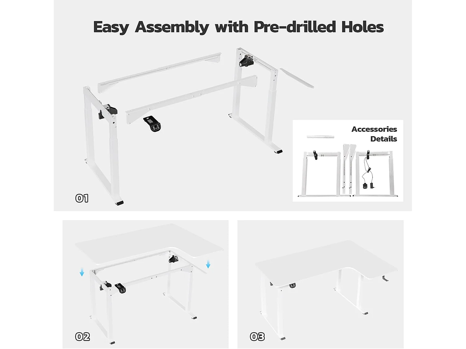 Dripex L-vormige Elektrisch in Hoogte Verstelbaar Bureau, 180 x 110 cm, met Dual Motor, Voegplaat, Wit