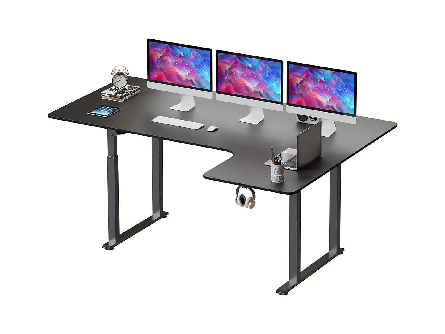 Dripex Bureau électrique réglable en hauteur en forme de L, 180 x 110 cm, avec moteur double, panneau d'épissage, noir