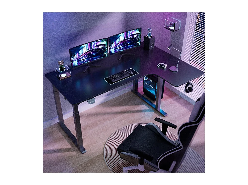 Dripex Bureau électrique réglable en hauteur en forme de L, 180 x 110 cm, avec moteur double, panneau d'épissage, noir