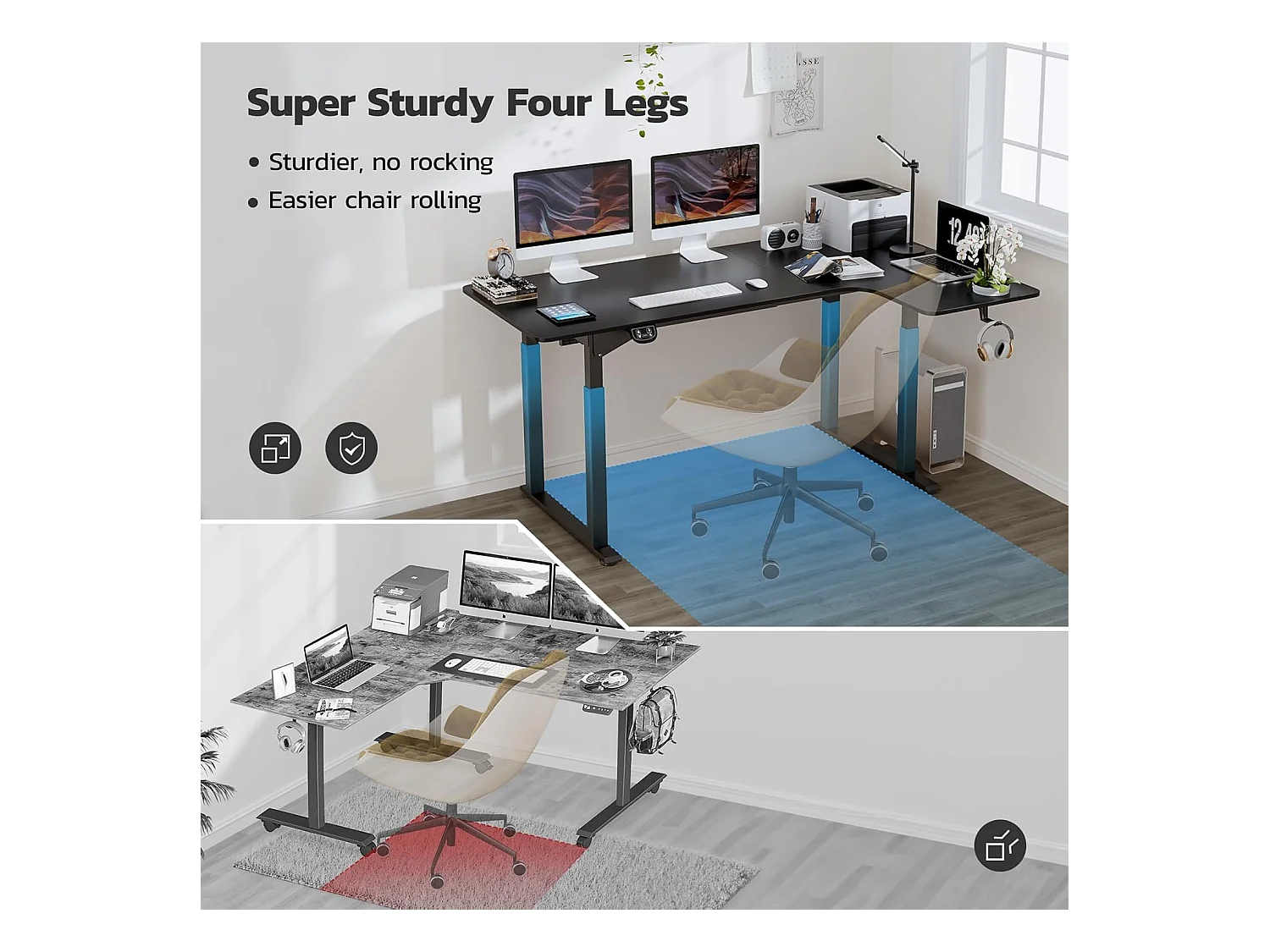 Dripex Bureau électrique réglable en hauteur en forme de L, 180 x 110 cm, avec moteur double, panneau d'épissage, noir
