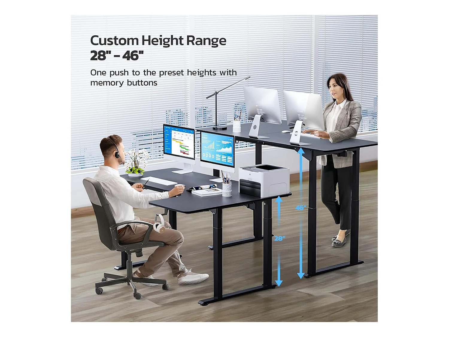 Dripex Bureau électrique réglable en hauteur en forme de L, 180 x 110 cm, avec moteur double, panneau d'épissage, noir