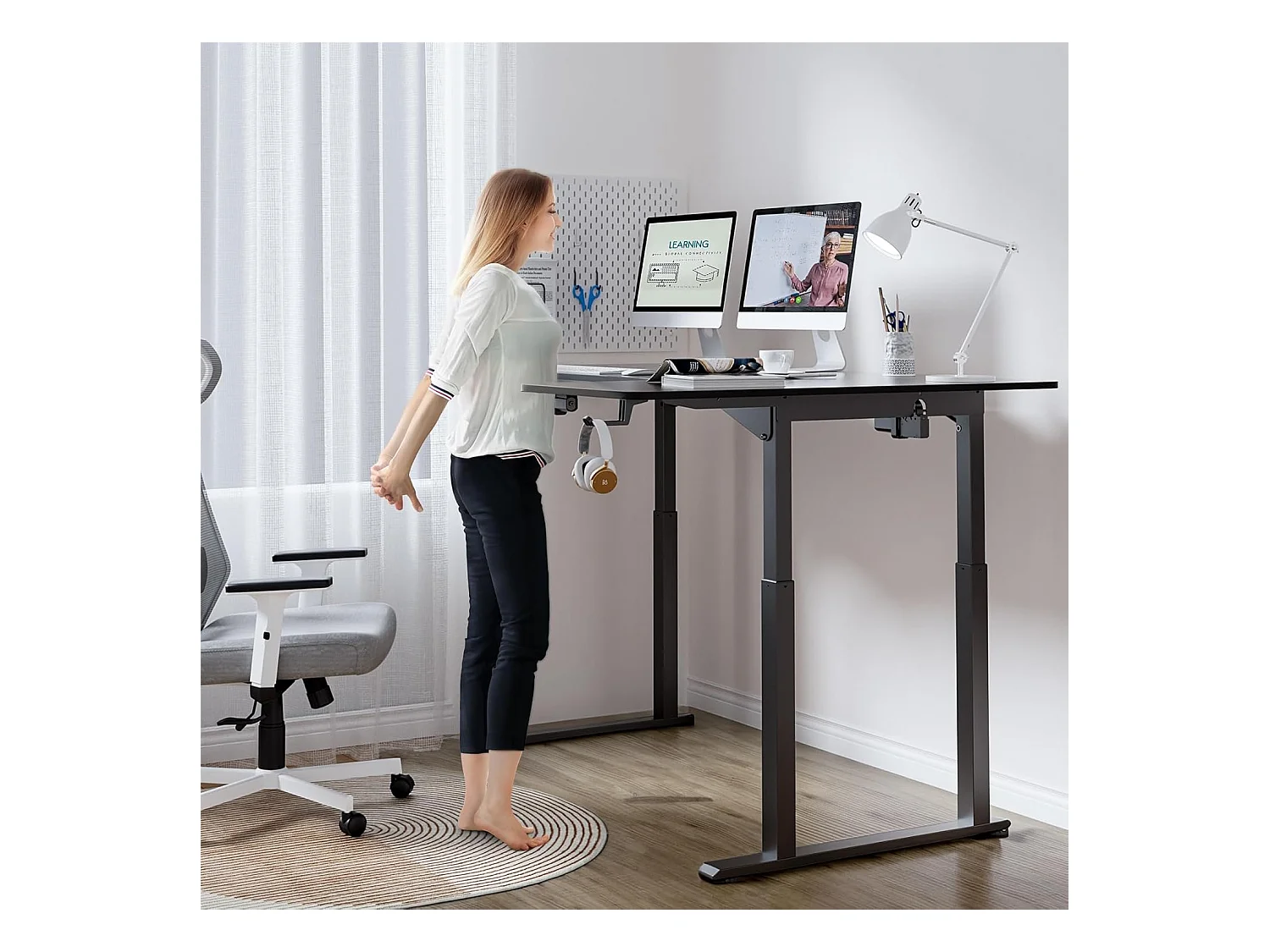 Dripex Bureau électrique réglable en hauteur en forme de L, 180 x 110 cm, avec moteur double, panneau d'épissage, noir