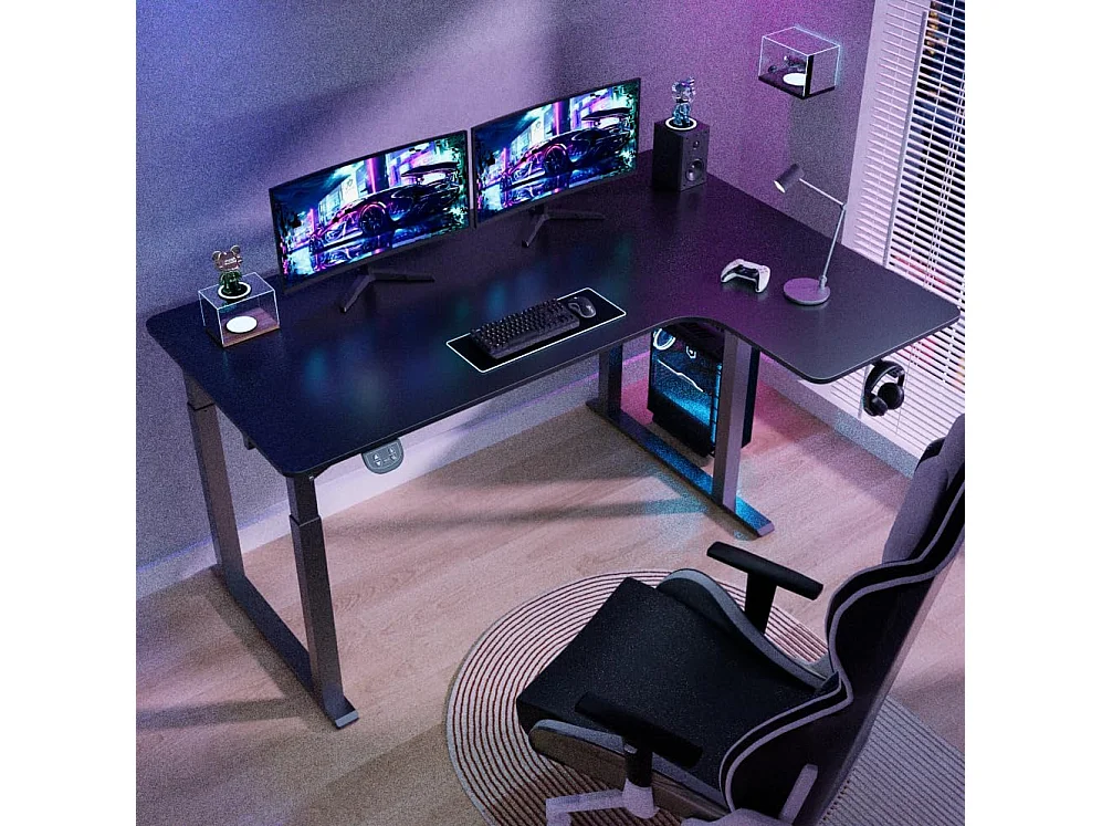 Dripex L-vormig Elektrisch in Hoogte Verstelbaar Bureau, 180 x 110 cm, Dubbele Motor, Voegplaat, Zwart