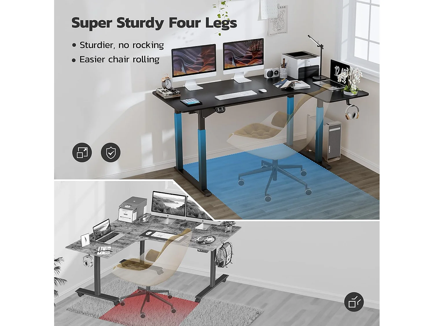Dripex L-vormig Elektrisch in Hoogte Verstelbaar Bureau, 180 x 110 cm, Dubbele Motor, Voegplaat, Zwart