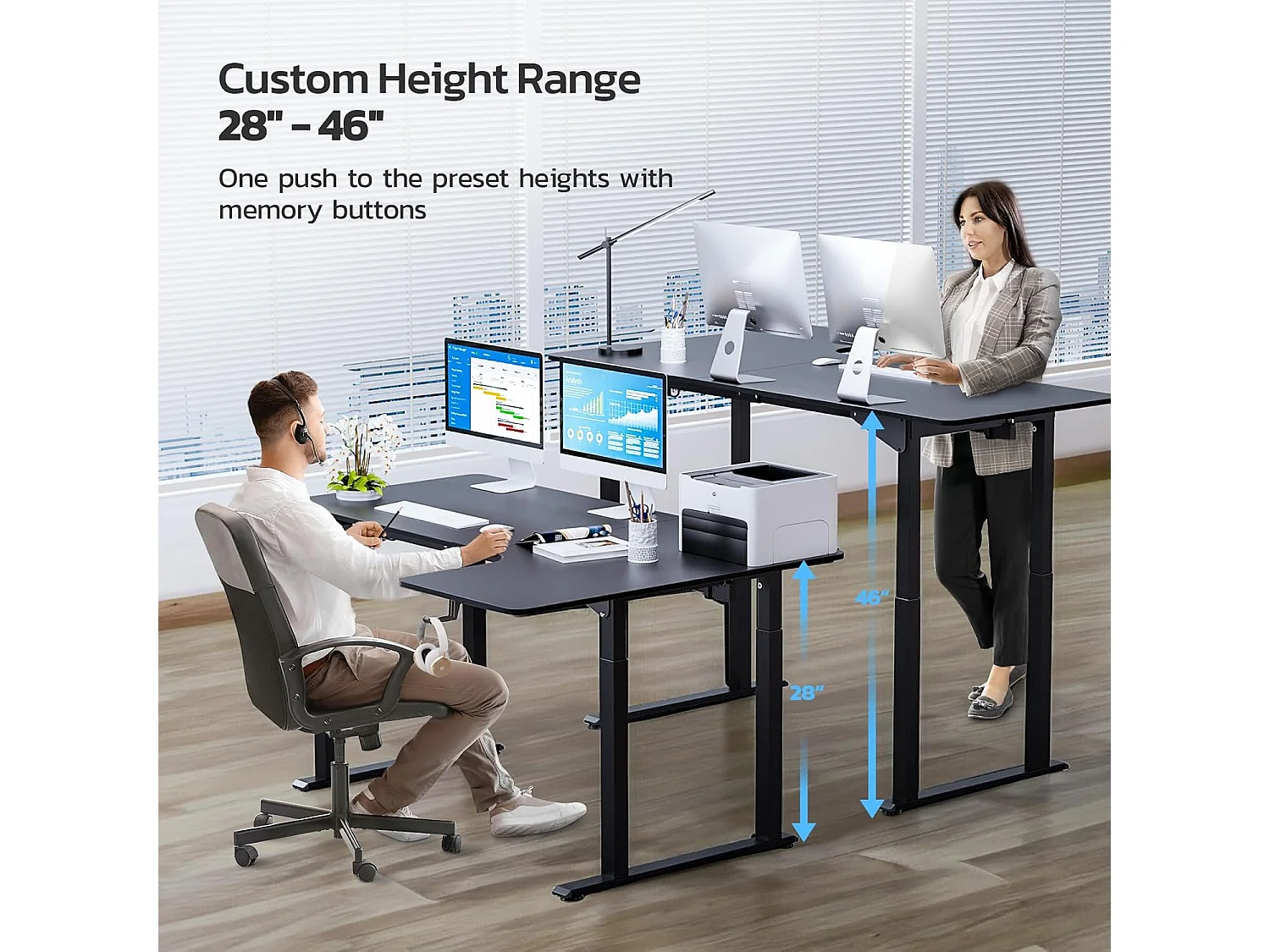 Dripex L-vormig Elektrisch in Hoogte Verstelbaar Bureau, 180 x 110 cm, Dubbele Motor, Voegplaat, Zwart