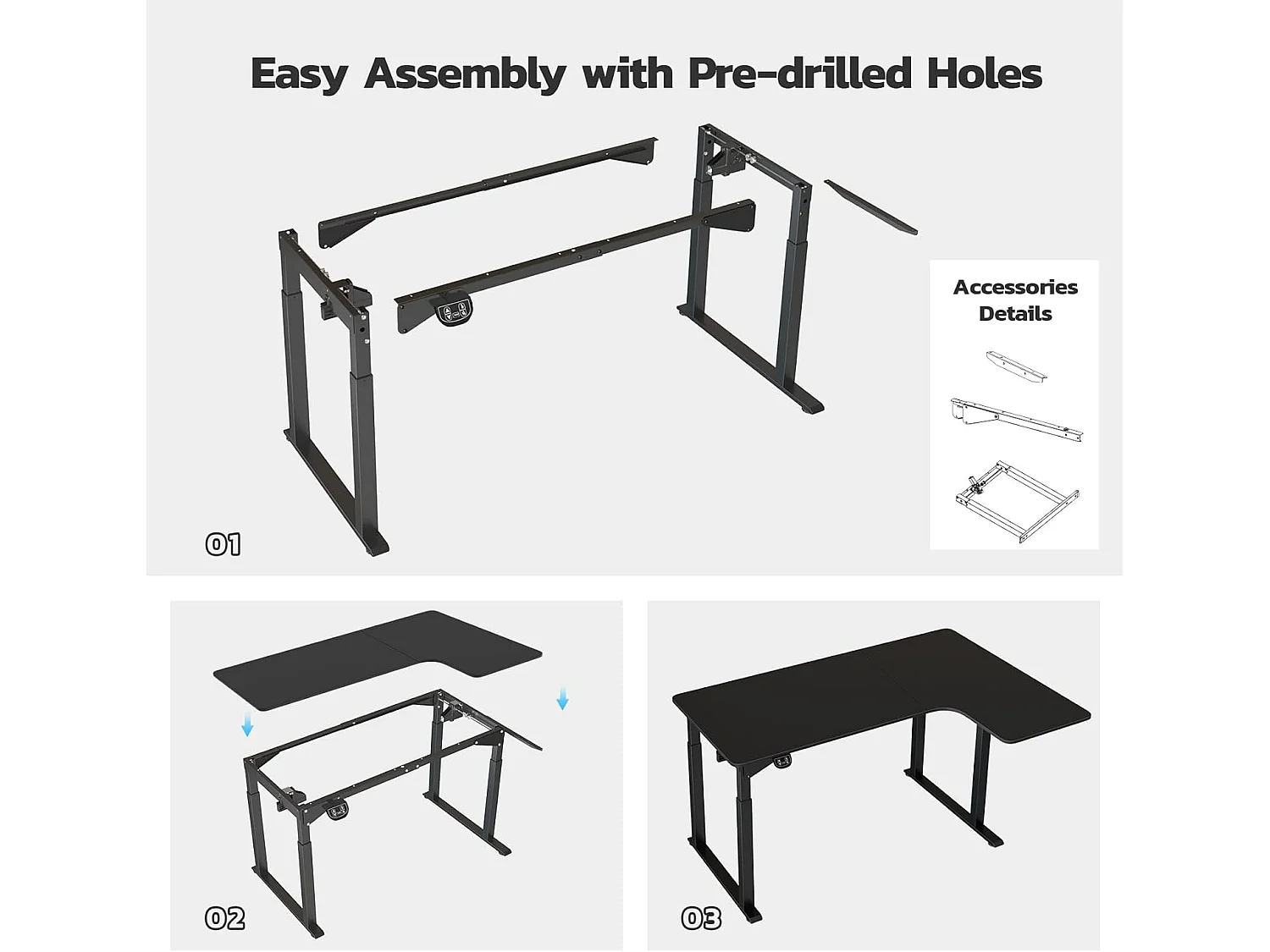 Dripex L-vormig Elektrisch in Hoogte Verstelbaar Bureau, 180 x 110 cm, Dubbele Motor, Voegplaat, Zwart