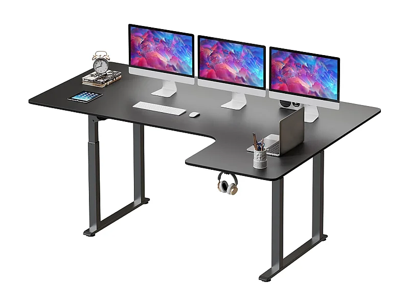 Dripex Bureau électrique réglable en hauteur en forme de L, 180 x 110 cm, avec moteur double, panneau d'épissage, noir