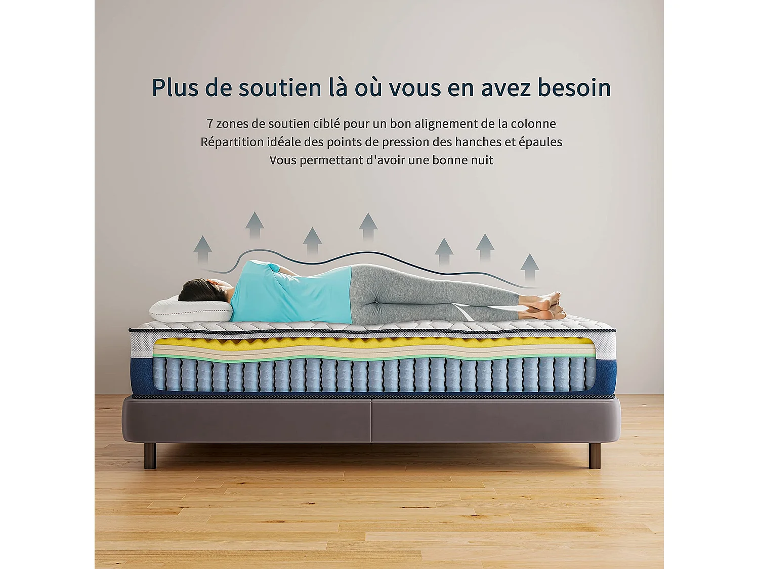 Materasso Tight Top 90x190cm, Spessore 26cm, Onda, Molle insacchettate a 7 zone, Memory Foam multidensità, Ergonomico e Anallergico