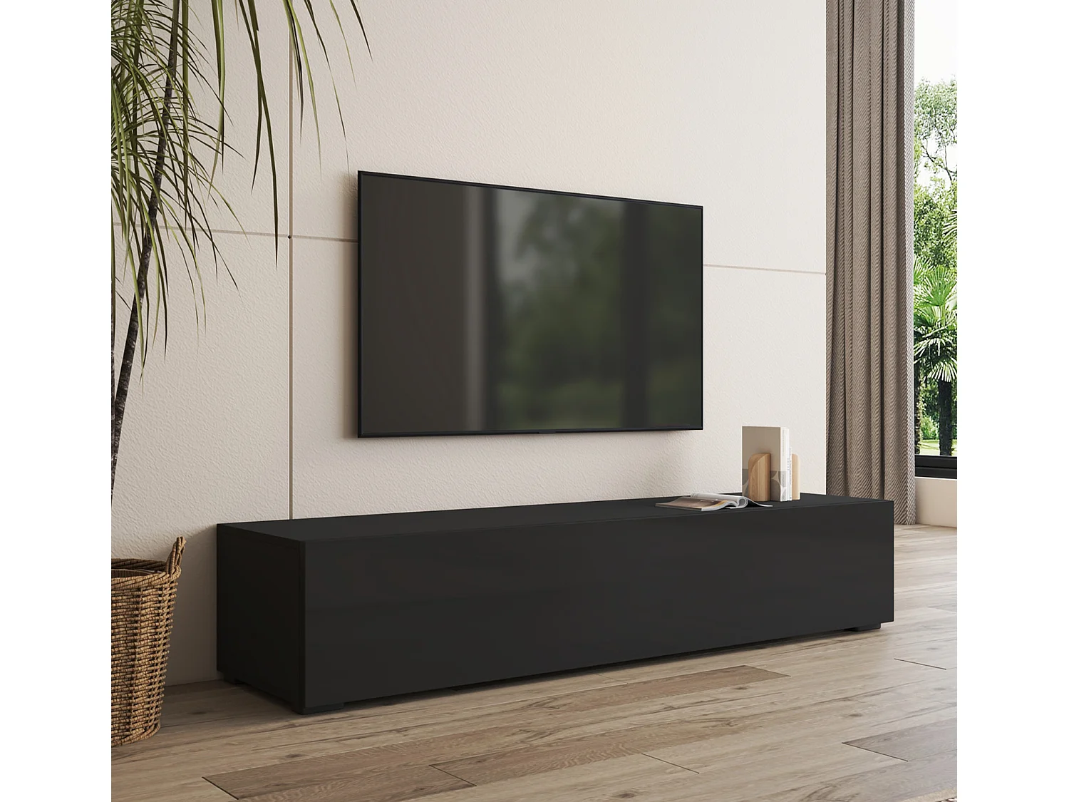 Mueble TV para Salón comedor en Negro 160x40x32cm Nora H2