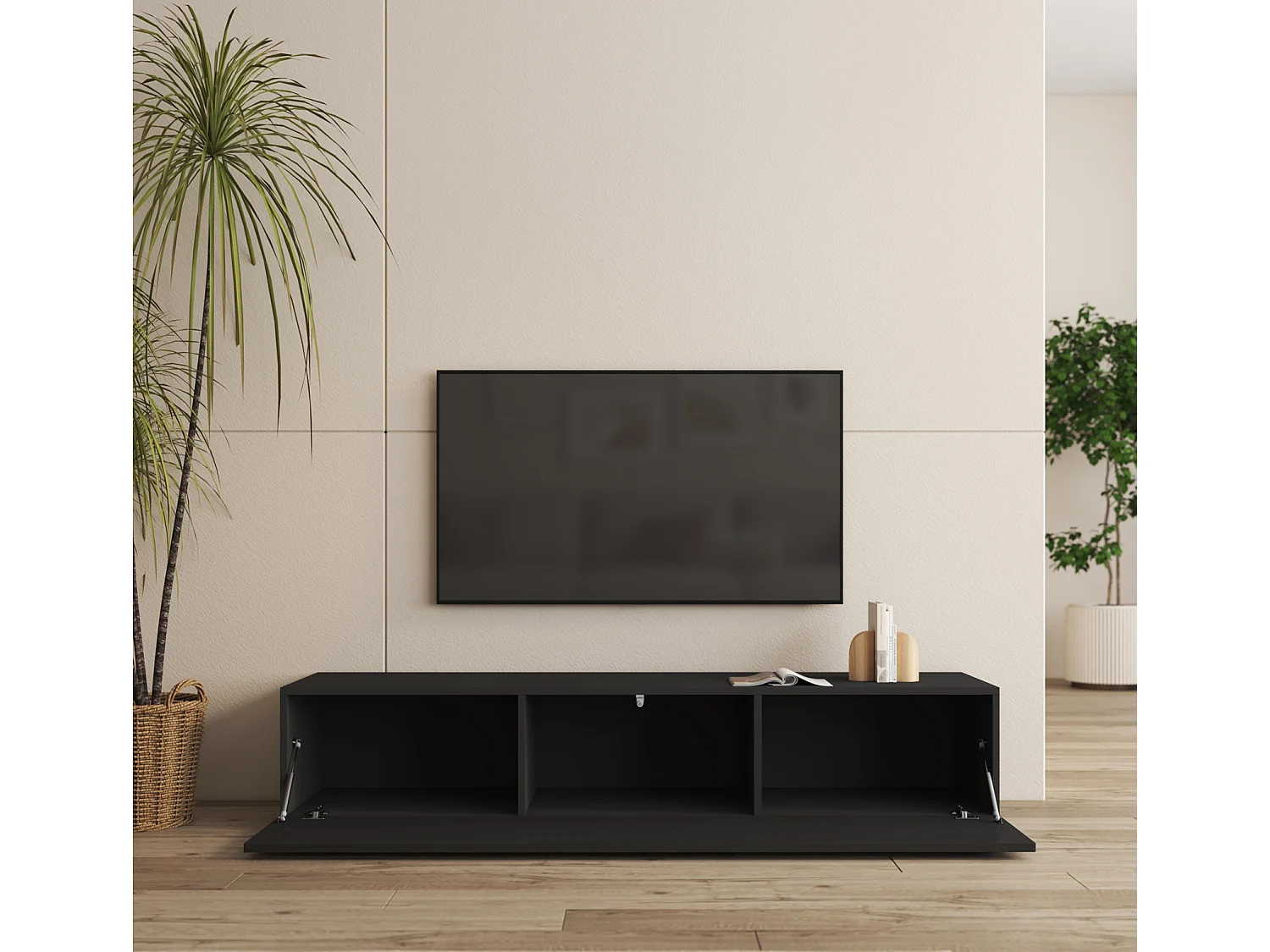 Mueble TV para Salón comedor en Negro 160x40x32cm Nora H2