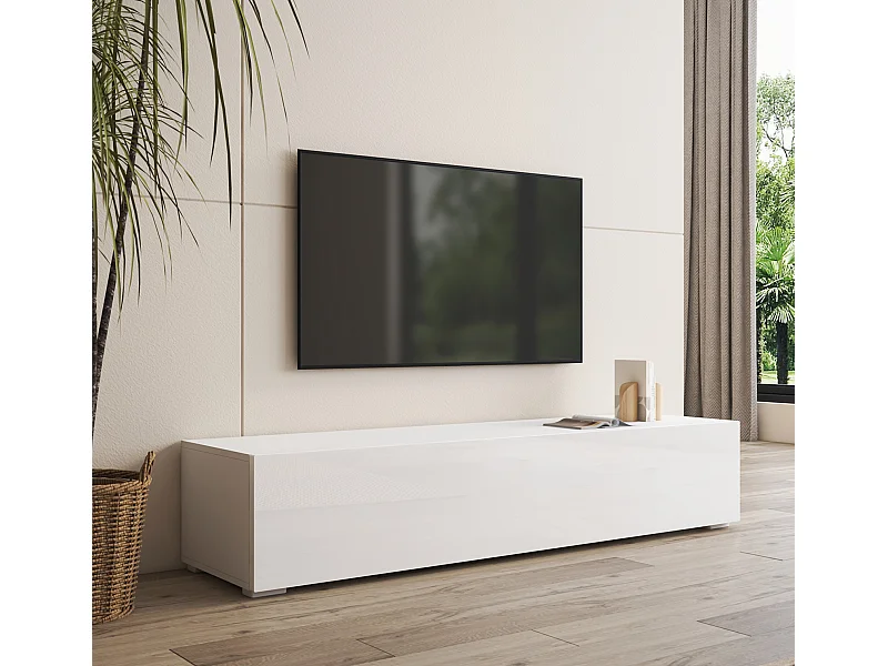 Mueble TV para Salón comedor en Blanco con LED 160x40x32cm Nora H2