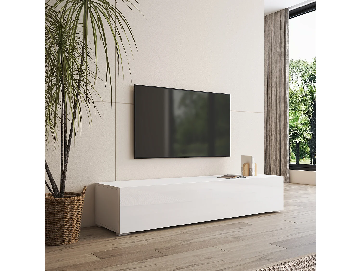 Mueble TV para Salón comedor en Blanco 160x40x32cm Nora H2