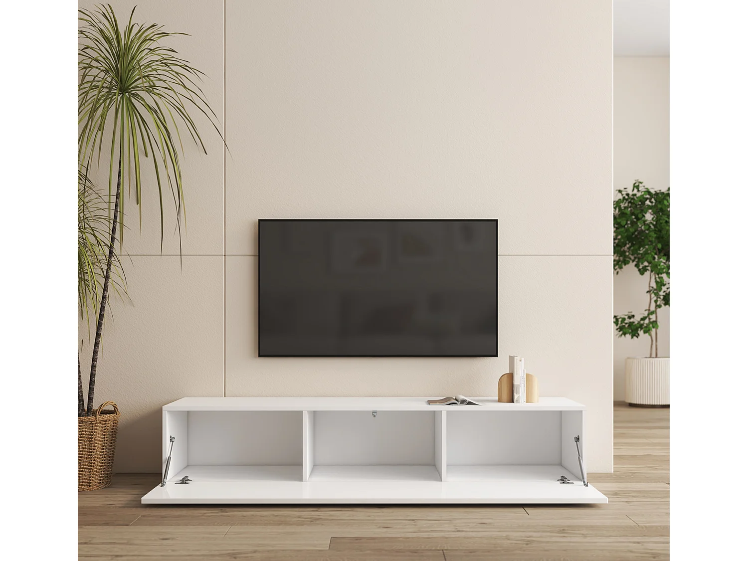 Mueble TV para Salón comedor en Blanco 160x40x32cm Nora H2
