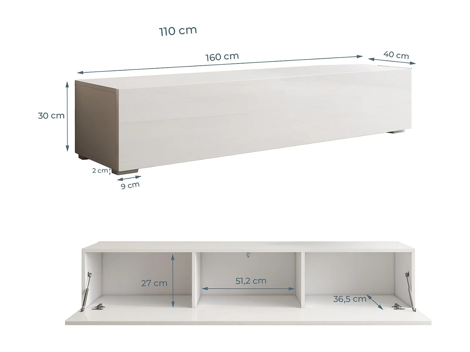 Mueble TV para Salón comedor en Blanco 160x40x32cm Nora H2