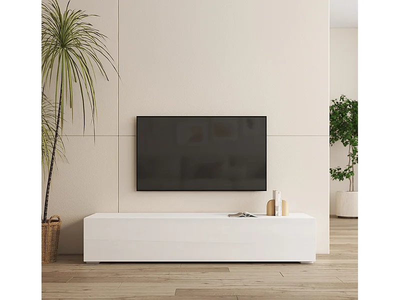 Meuble TV pour Salon Salle à manger en Blanc 160x40x32cm Nora H2