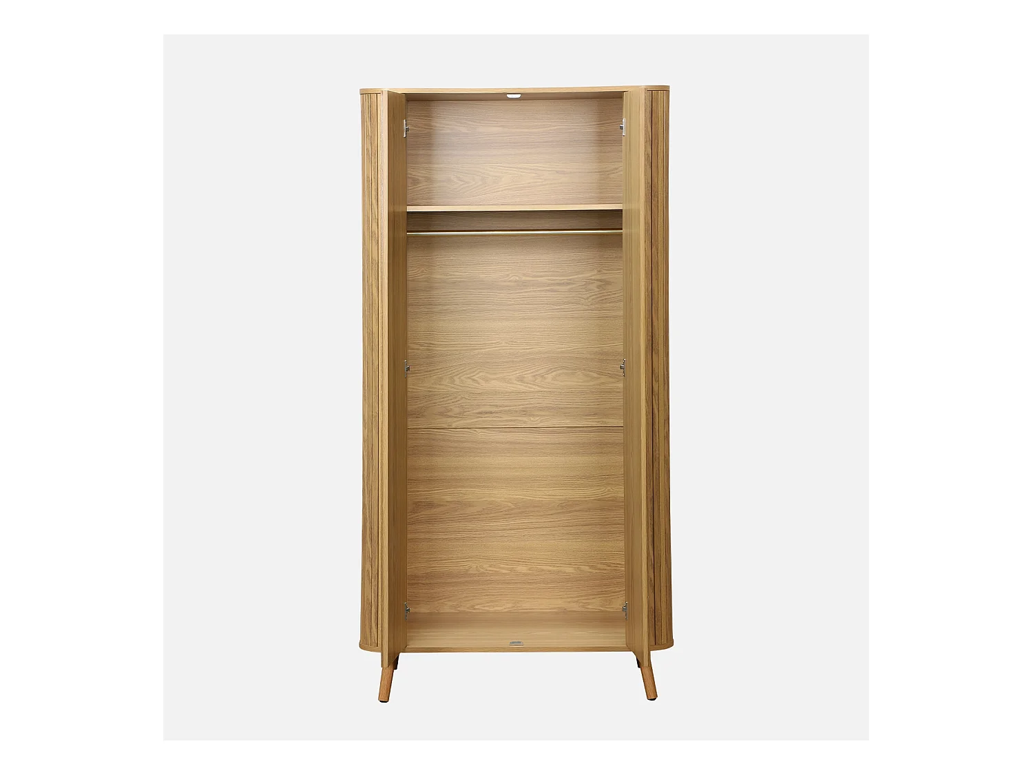 Armoire 2 portes décor bois rainuré avec étagère et penderie. L 90 x P 60 x H 180cm
