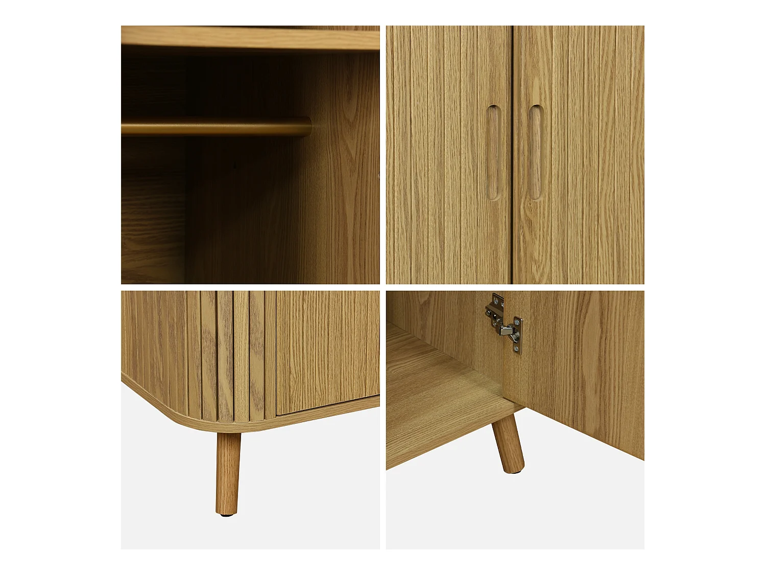 Armoire 2 portes décor bois rainuré avec étagère et penderie. L 90 x P 60 x H 180cm