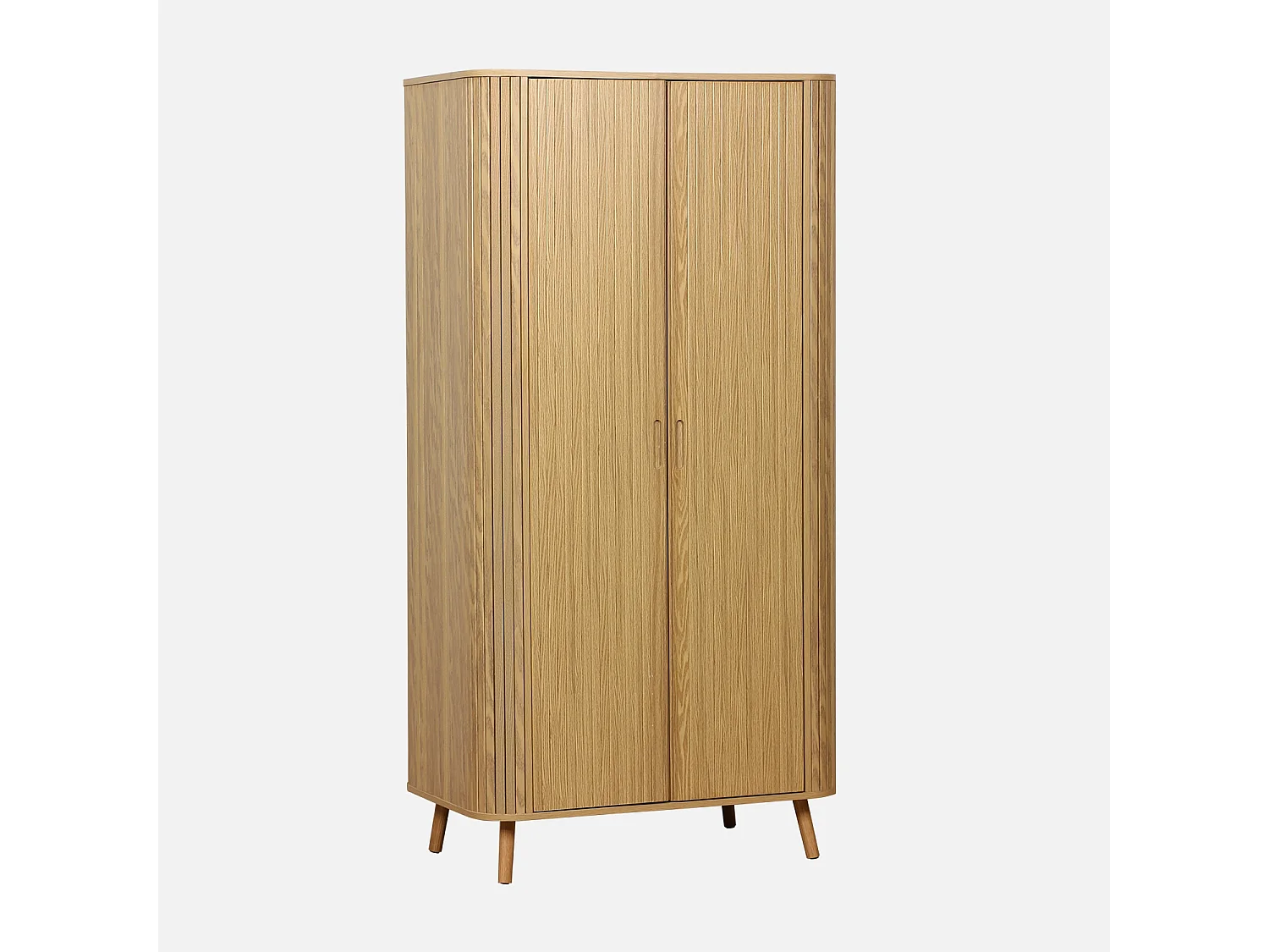 Armoire 2 portes décor bois rainuré avec étagère et penderie. L 90 x P 60 x H 180cm