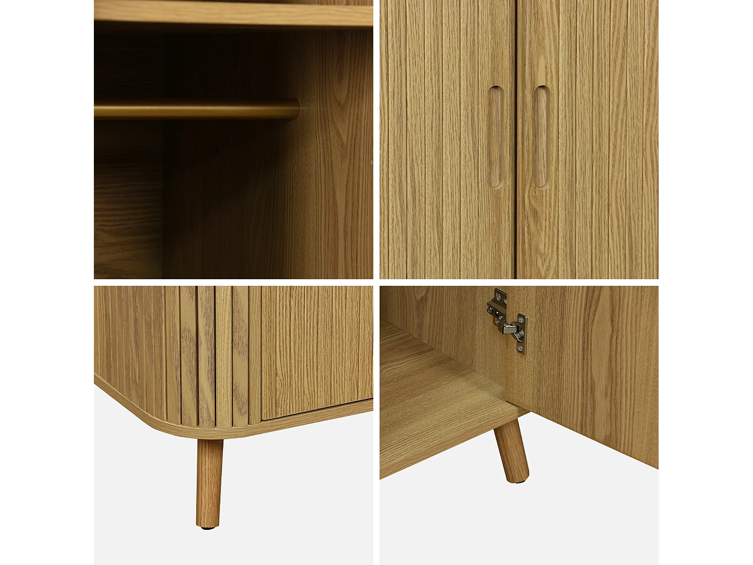 Armoire 2 portes décor bois rainuré avec étagère et penderie. L 90 x P 60 x H 180cm