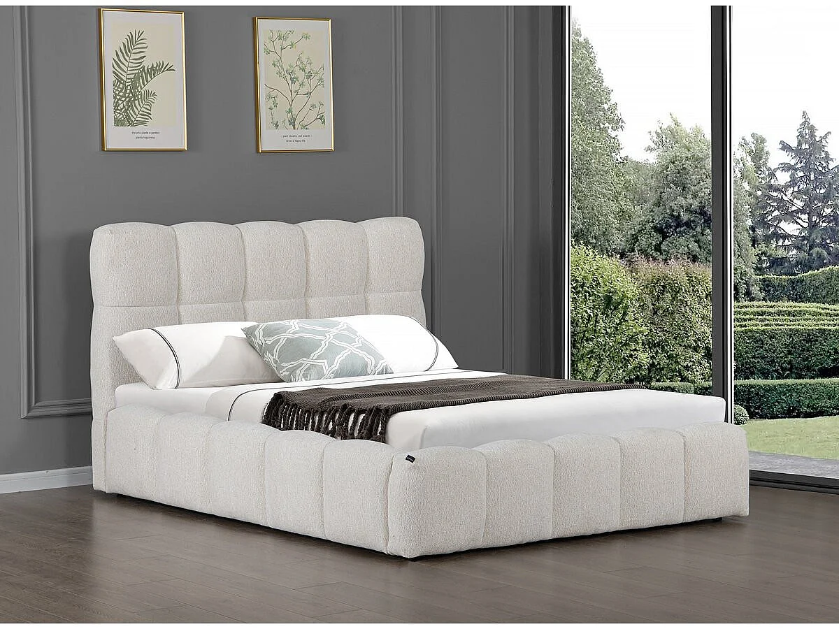 Lit double en tissu avec coffre "Davos" - 160 x 200 cm - Beige