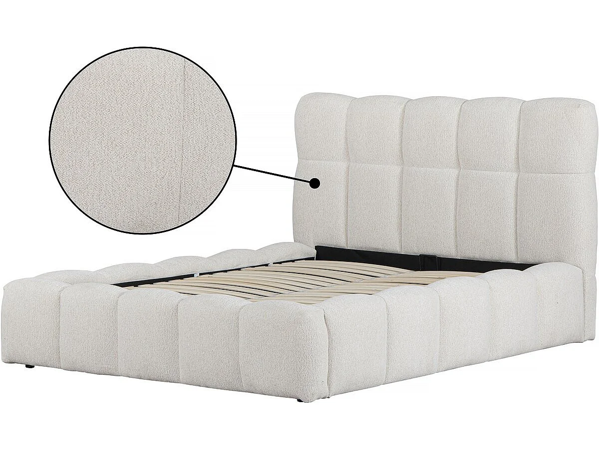 Lit double en tissu avec coffre "Davos" - 160 x 200 cm - Beige