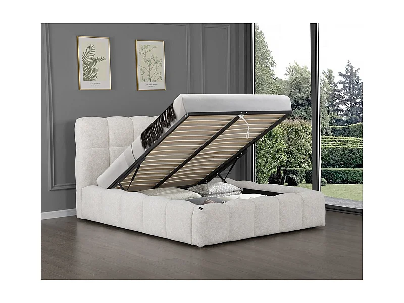 Letto matrimoniale in tessuto "Davos" con contenitore - 160 x 200 cm - Beige