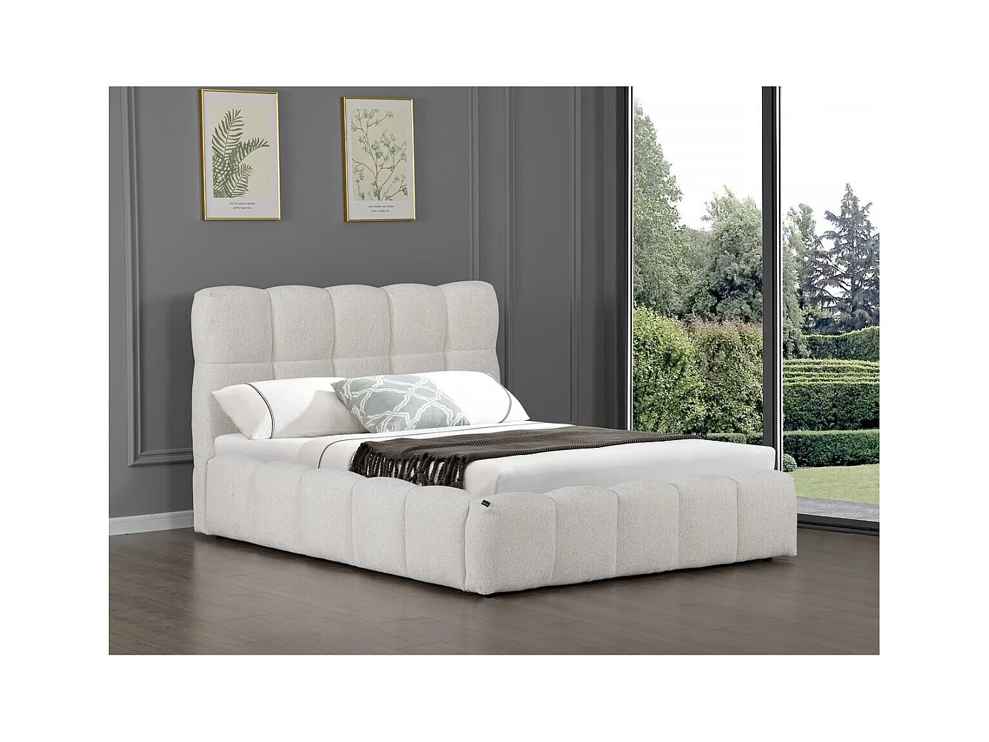 Lit double en tissu avec coffre "Davos" - 140 x 190 cm - Beige