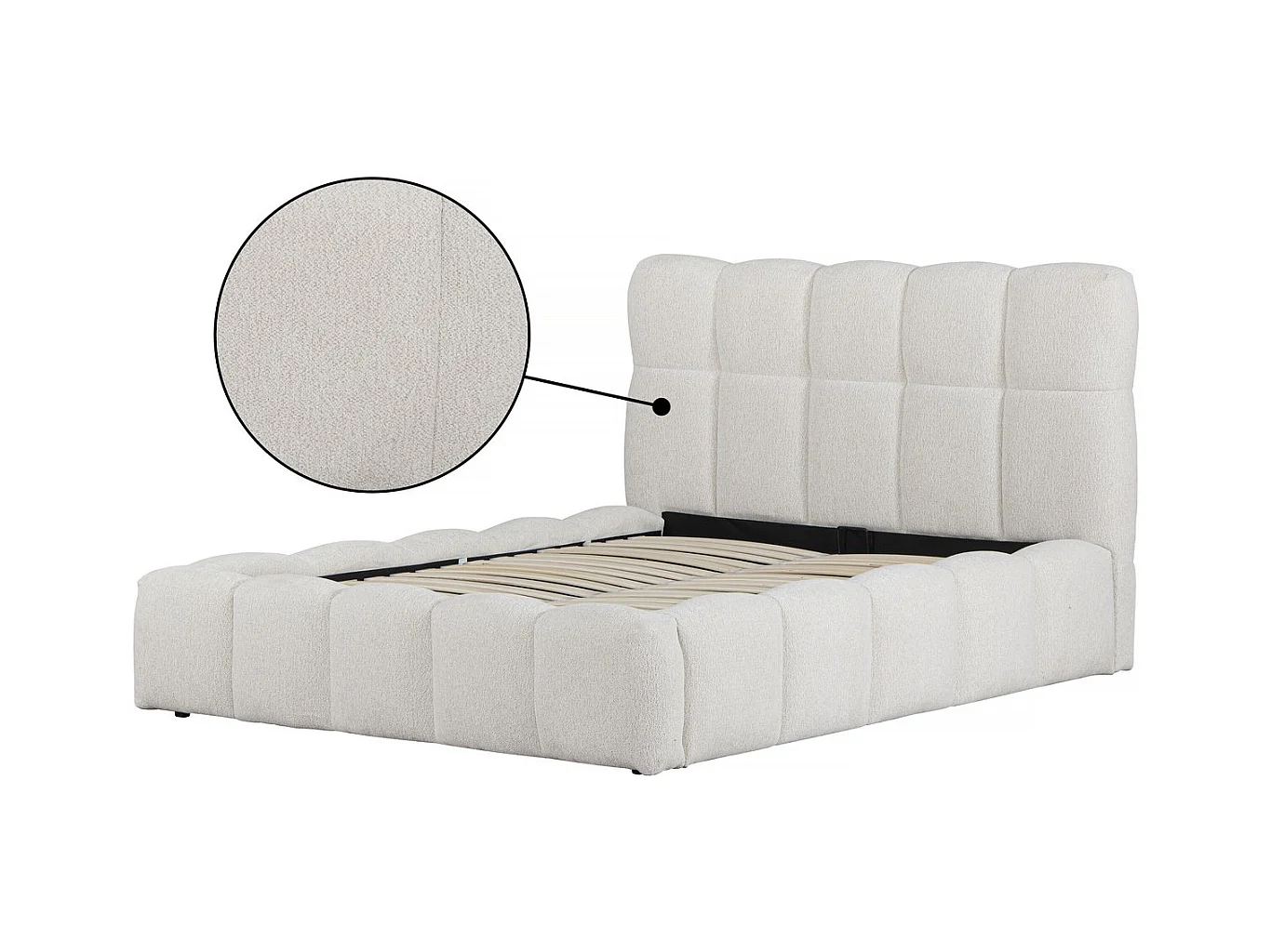 Lit double en tissu avec coffre "Davos" - 140 x 190 cm - Beige