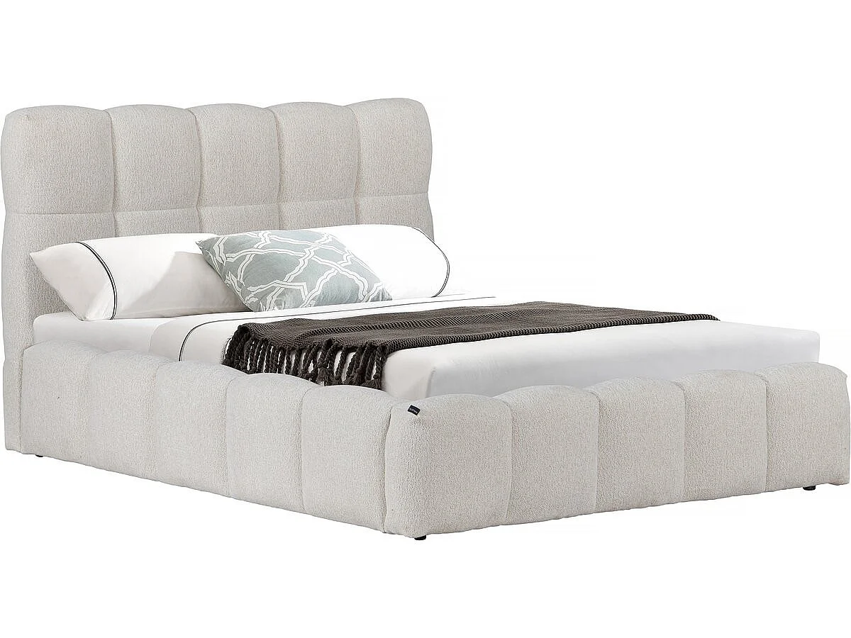 Lit double en tissu avec coffre "Davos" - 140 x 190 cm - Beige