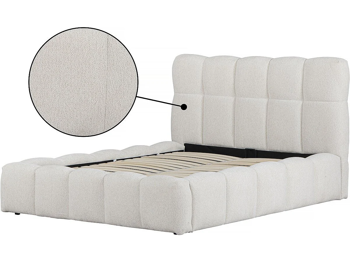Lit double en tissu avec coffre "Davos" - 140 x 190 cm - Beige