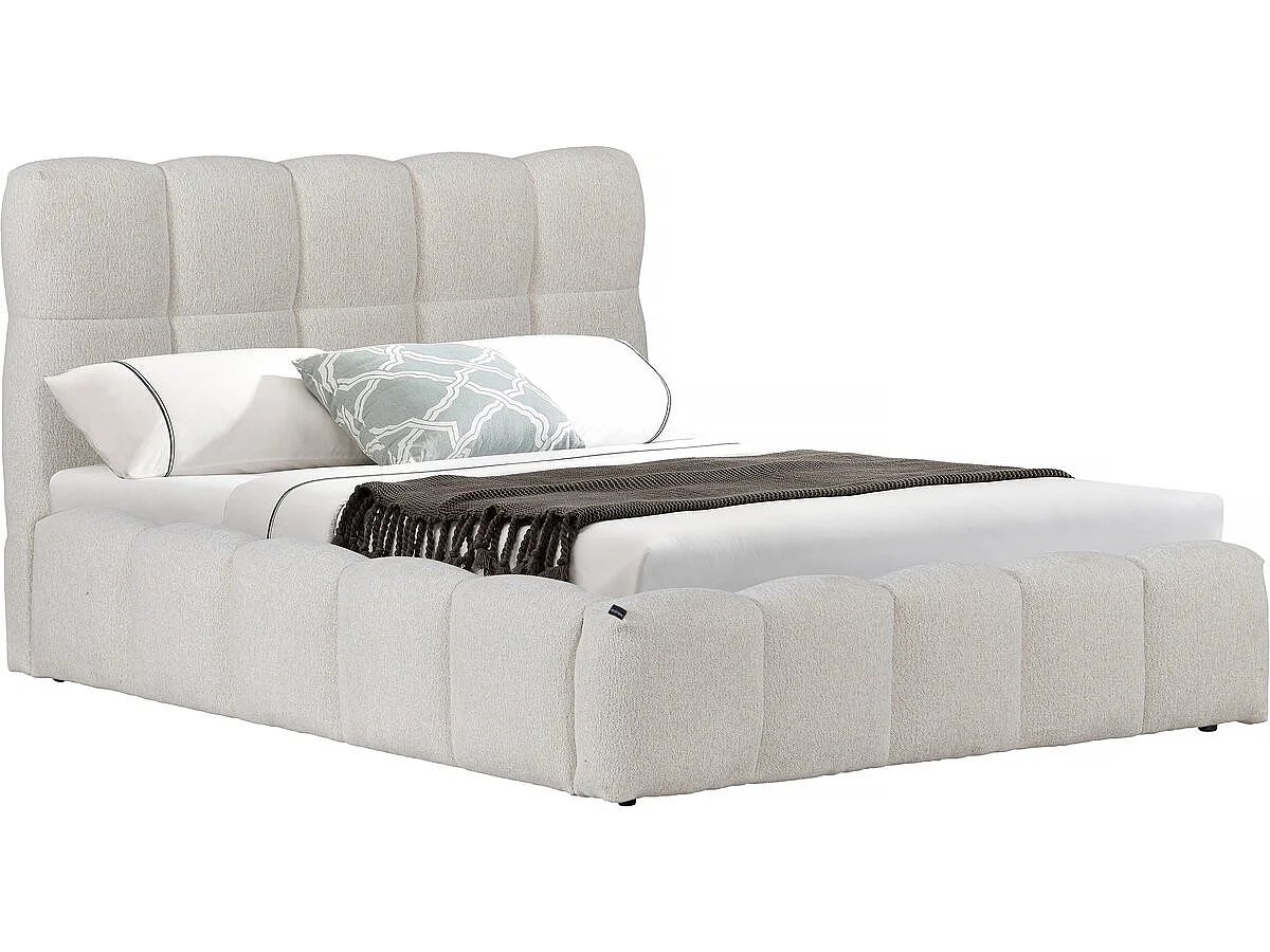 Stilren Beige Tygkorgdubbelsäng med Förvaring "Davos" - 140 x 190 cm - Träram - 24 Lister