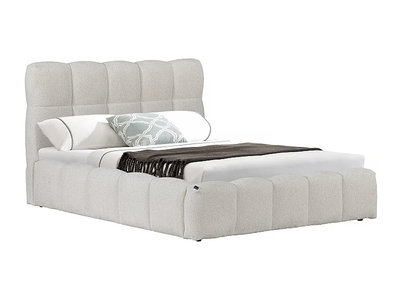 Lit double en tissu avec coffre "Davos" - 140 x 190 cm - Beige