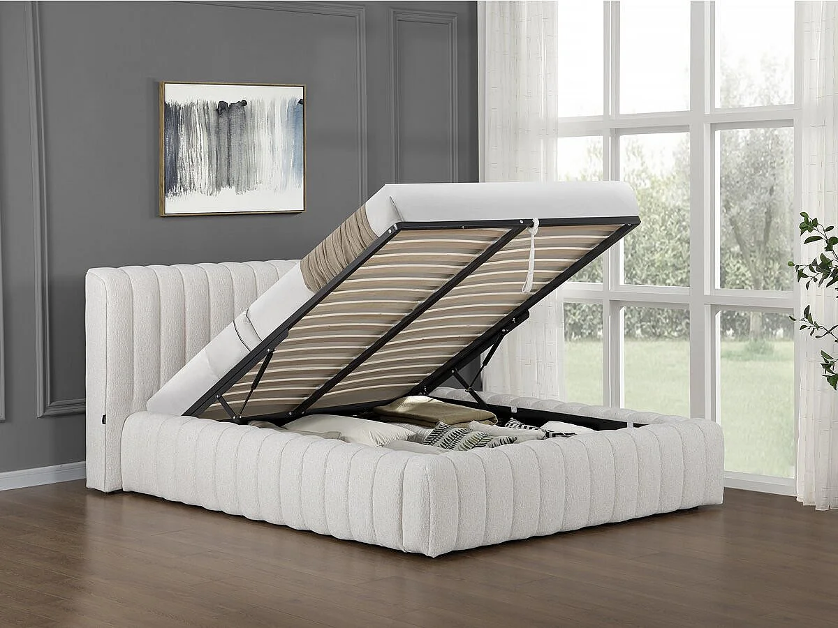 Stoff-Doppelbett "Tignes" mit Stauraum - 160 x 200 cm - Beige