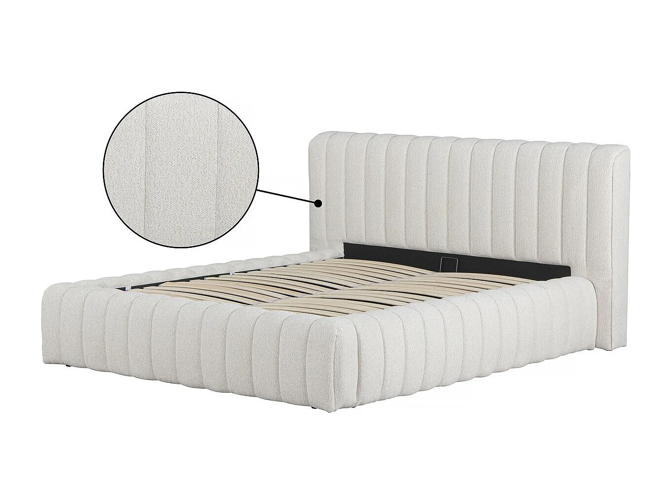 Podwójne łóżko tapicerowane z pojemnikiem "Tignes" - 160 x 200 cm - Beżowy, Design Pikowany, Pojemne Schowki