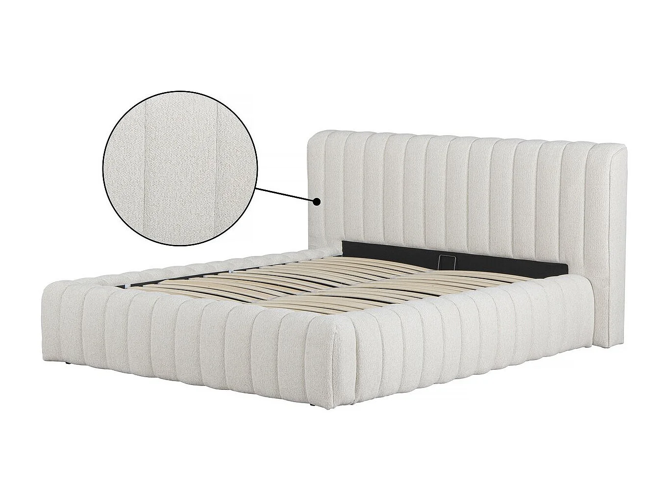 Podwójne łóżko tapicerowane z pojemnikiem "Tignes" - 140 x 190 cm - Beżowy, Nowoczesny i Praktyczny